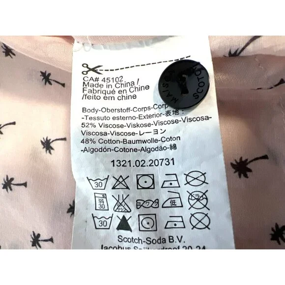 Maison Scotch Pink Palm Tree Patterned Button Blouse Size 2 - Picture 4 of 8